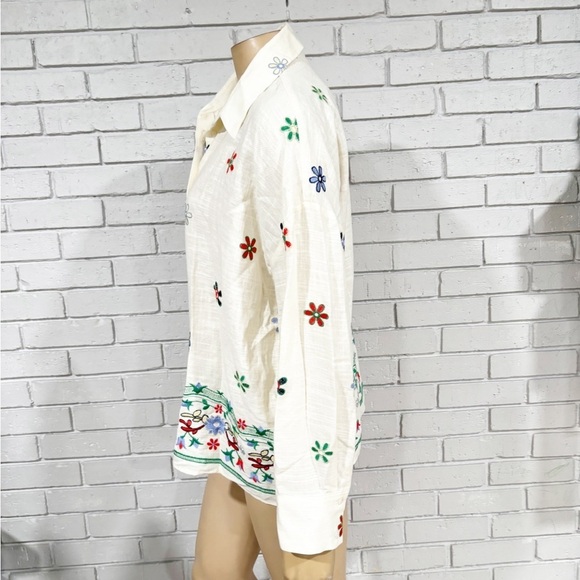 Zara Flower Patterns Casual Style Linen Blend Long Sleeves - Size Large - Picture 6 of 7